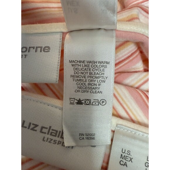 Liz Claiborne Women's Pink White Striped Cardigan Tank Sweater 2 Piece Set L XL - Picture 10 of 10